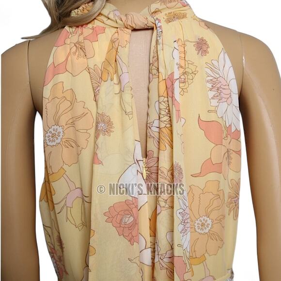 Eliza J Yellow Floral Halter High Low Dress Sleeveless Tie Back Midi Size 10 NWT - Picture 8 of 12